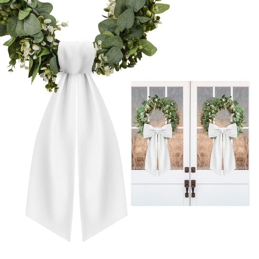 2 Pcs White Wreath Sash for Front Door Linen Wreath Ribbon Bow for Yard Porch Garland Home Decor