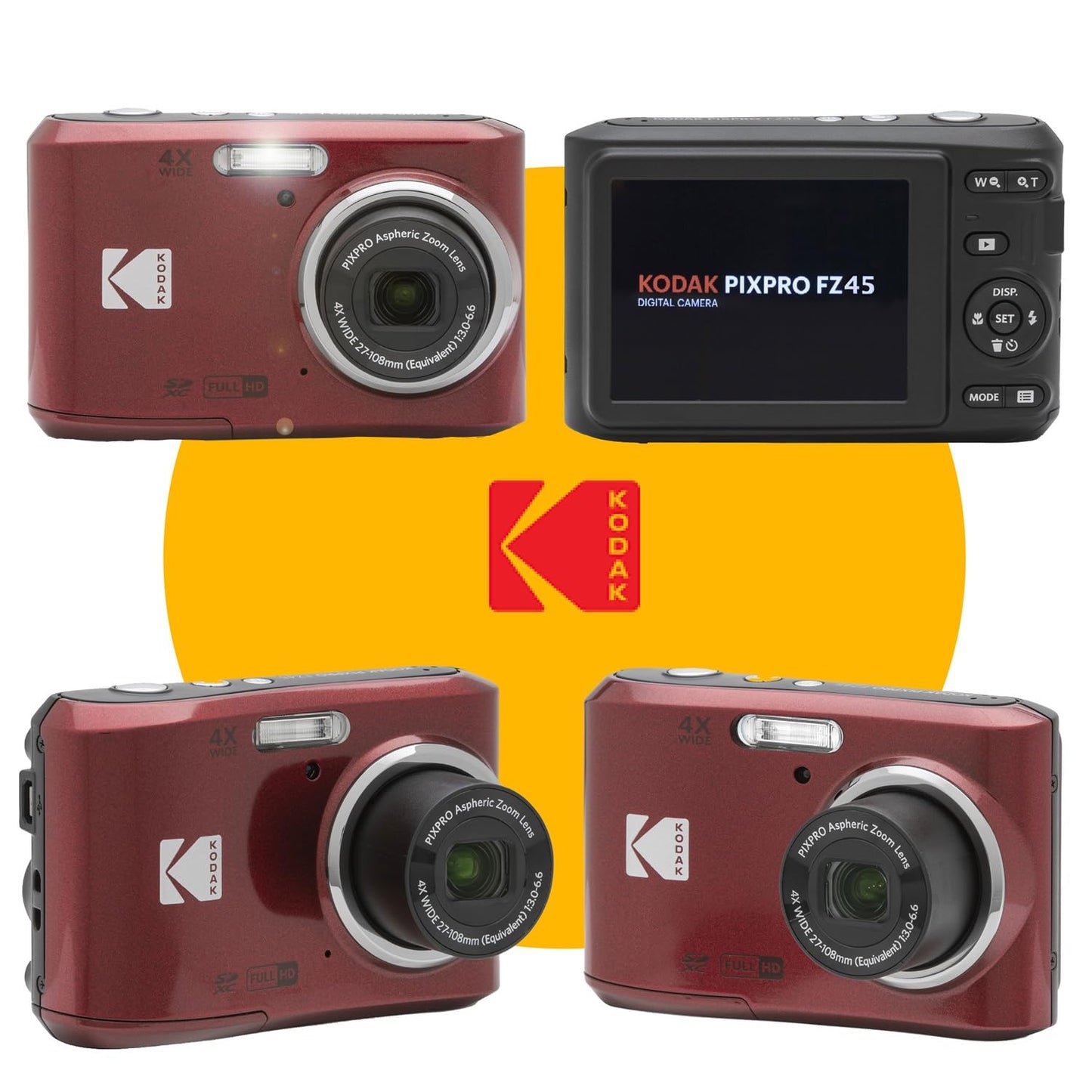 Kodak PIXPRO FZ45 Digital Camera + Point & Shoot Camera Case + Sandisk 128GB SDXC Memory Card