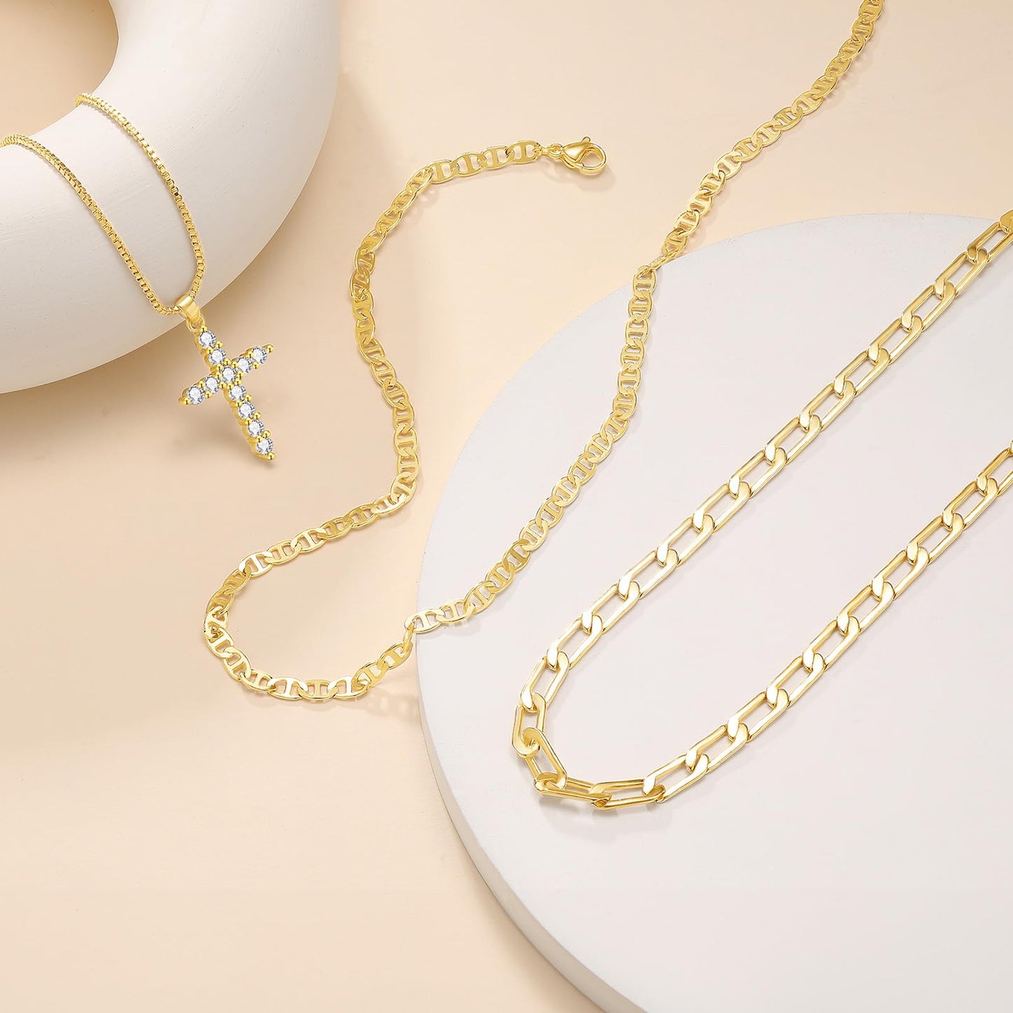 PDWZNBA Layered Gold-plated Necklaces for Women, 14K Real Gold-Plated Triple Chain Necklace, Dainty Choker Jewelry Set, Trendy Jewelry Gifts