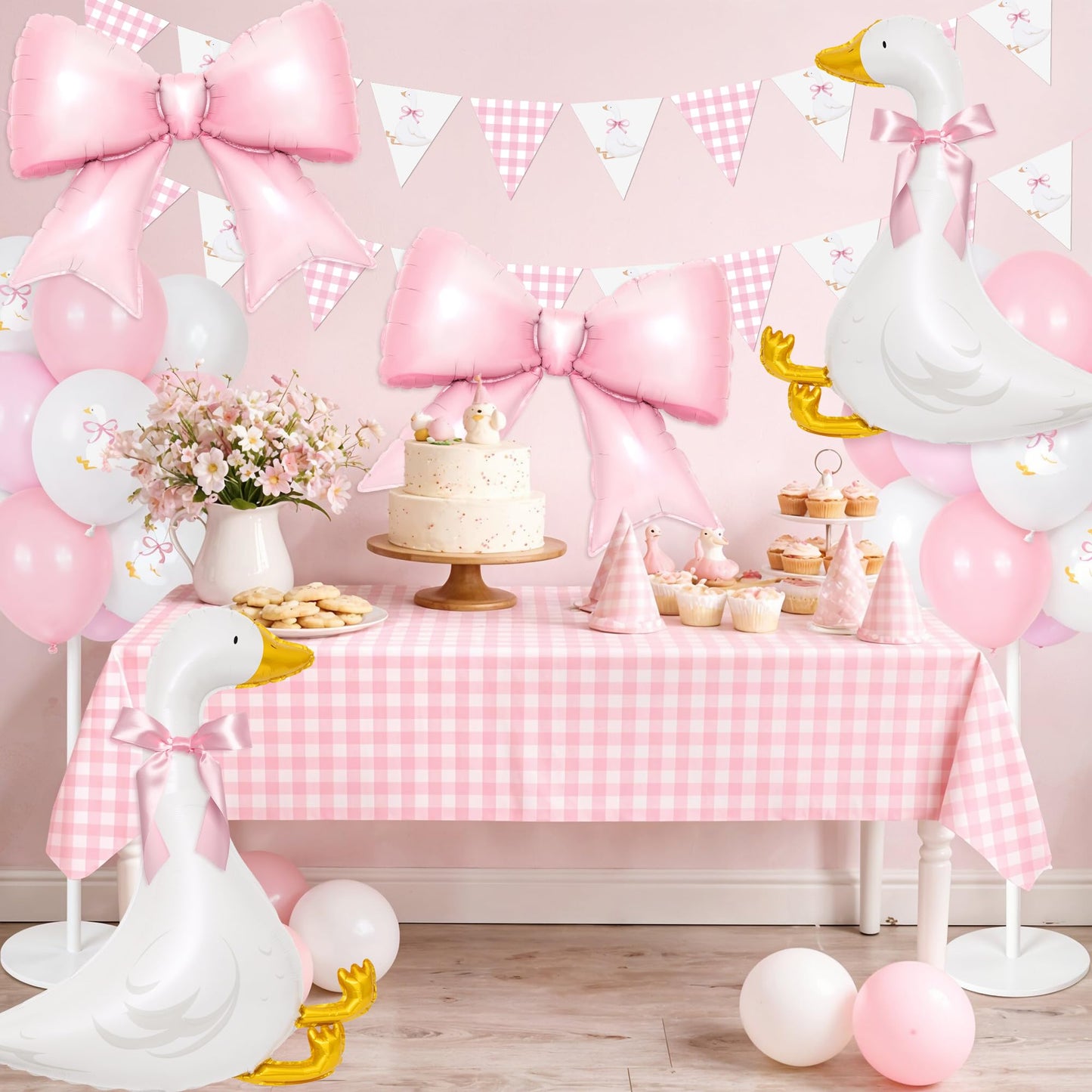 Kriyokiaa One Silly Goose Birthday Decor Girl 39PCS Silly Goose Baby Shower Decorations with Goose Bow Foil Balloons and Geese Banner for Girl Pink Baby Shower 1st Birthday Party Decorations
