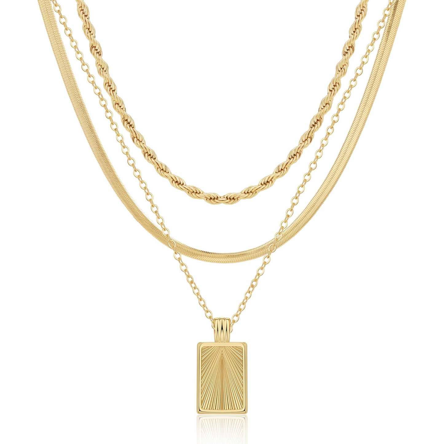MFRYK Gold Necklaces Stack For Women,14K Gold Plated Simple Layered Choker Necklaces,Stackable Multilayer Gold Small Square Pendant Box Paperclip Chain Layered Necklaces Set Jewelry Gift for Women