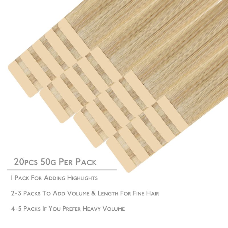WENNALIFE Tape in Hair Extensions Human Hair, 20pcs 50g 14 inch Light Blonde Highlighted Golden Blonde Remy Hair Extensions Straight Human Hair Tape in Extensions Skin Weft Tape Extensions Human Hair