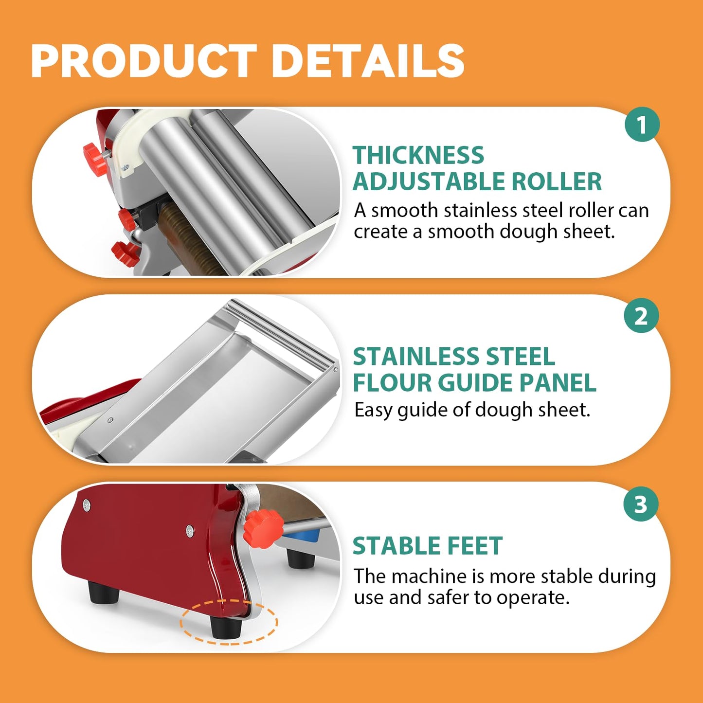 Newhai Commercial Electric Pasta Maker, Automatic Noodle Machine, 2-in-1 Heavy Duty Dough Roller Pressing Machine, with 2mm/6mm Blade, 550W Stainless Steel (with a 2mm/6mm dual use blade)