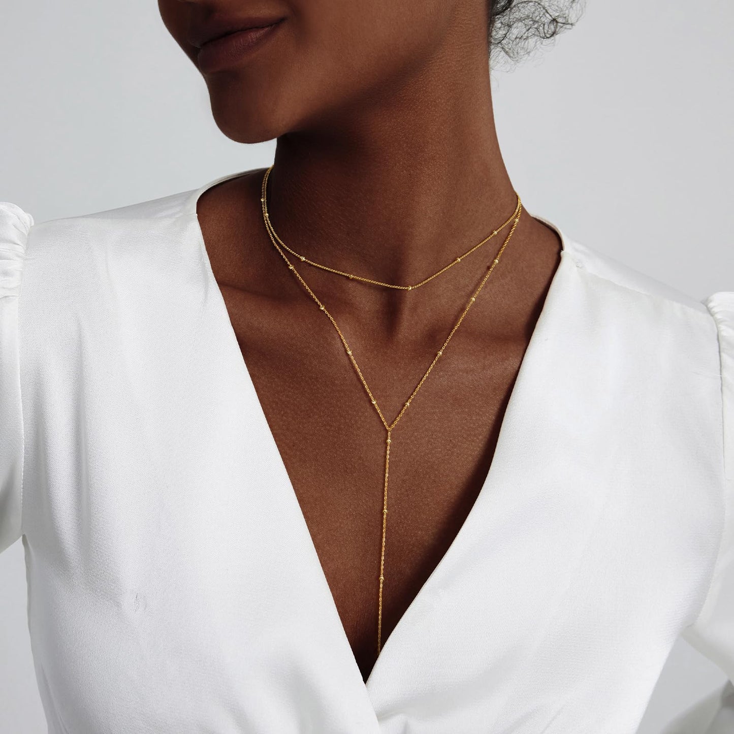 Luxval Gold Necklace for Women Trendy Long Necklaces for Women 14k Gold Plated Dainty Layered Necklaces Lariat Y Necklace Drop Y-Shaped Chain Jewelry Gift Wedding
