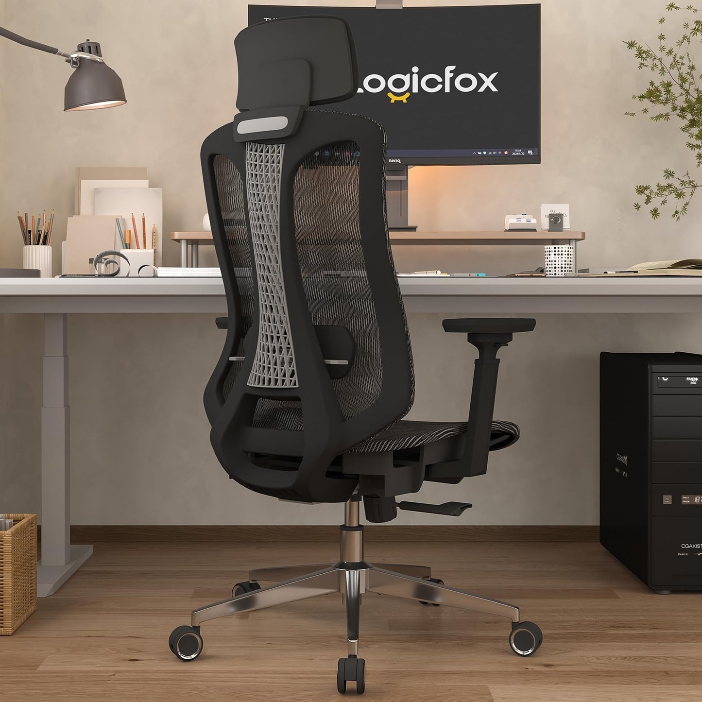 Logicfox Ergonomic Office Chair for Long Hours – Advanced Lumbar Support, 3D Adjustable Armrests & Headrest, High-Back Mesh Chair Designed for 8–10H Daily Comfort (Up to 300 lbs)
