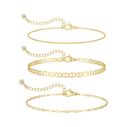 14K Gold Plated Bracelets for Women, Dainty Bracelet Stack Set for Women Thin Mariner Chain Fashion Waterproof Minimalist Jewelry Link Bracelets Cute Bracelets for Women Trendy