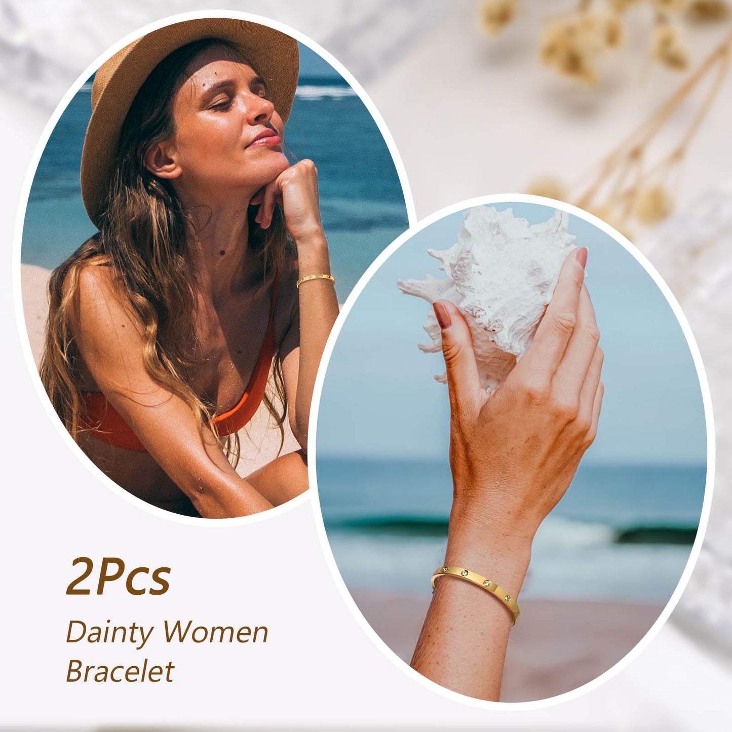 MPRAINBOW Gold Bracelets for Women, 2Pcs 18K Gold Plated Cubic Zirconia Bangle Crystal Friendship Bracelet Jewelry,Wedding Party Christmas Birthday Gifts for Girlfriend Sister Daughter