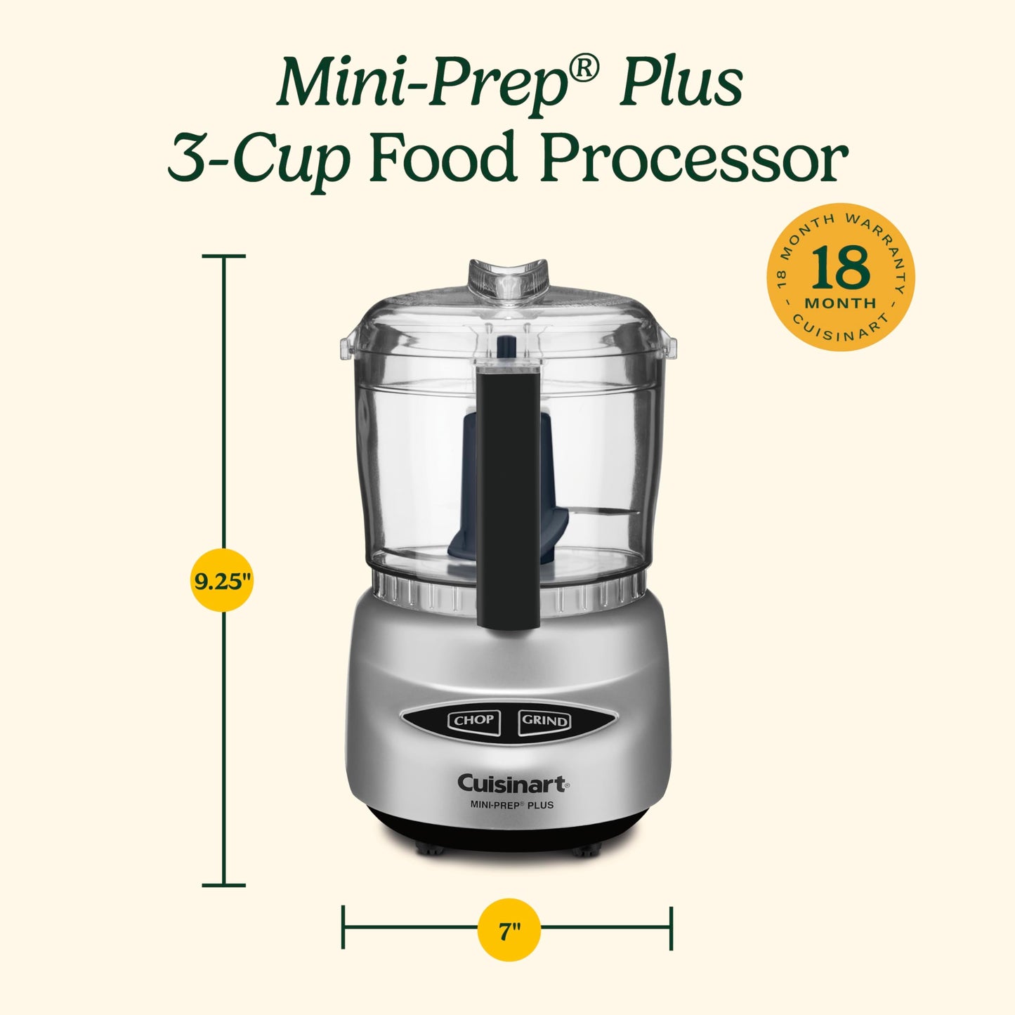 Cuisinart Mini-Prep Plus Food Processor, 24-Ounce Mini Food Processor to Chop Herbs, Vegetables, and Hard Cheese, 24-Ounce Work Bowl, Reversible Stainless Steel Blade, DLC-2ABC, Brushed Chrome/Nickel