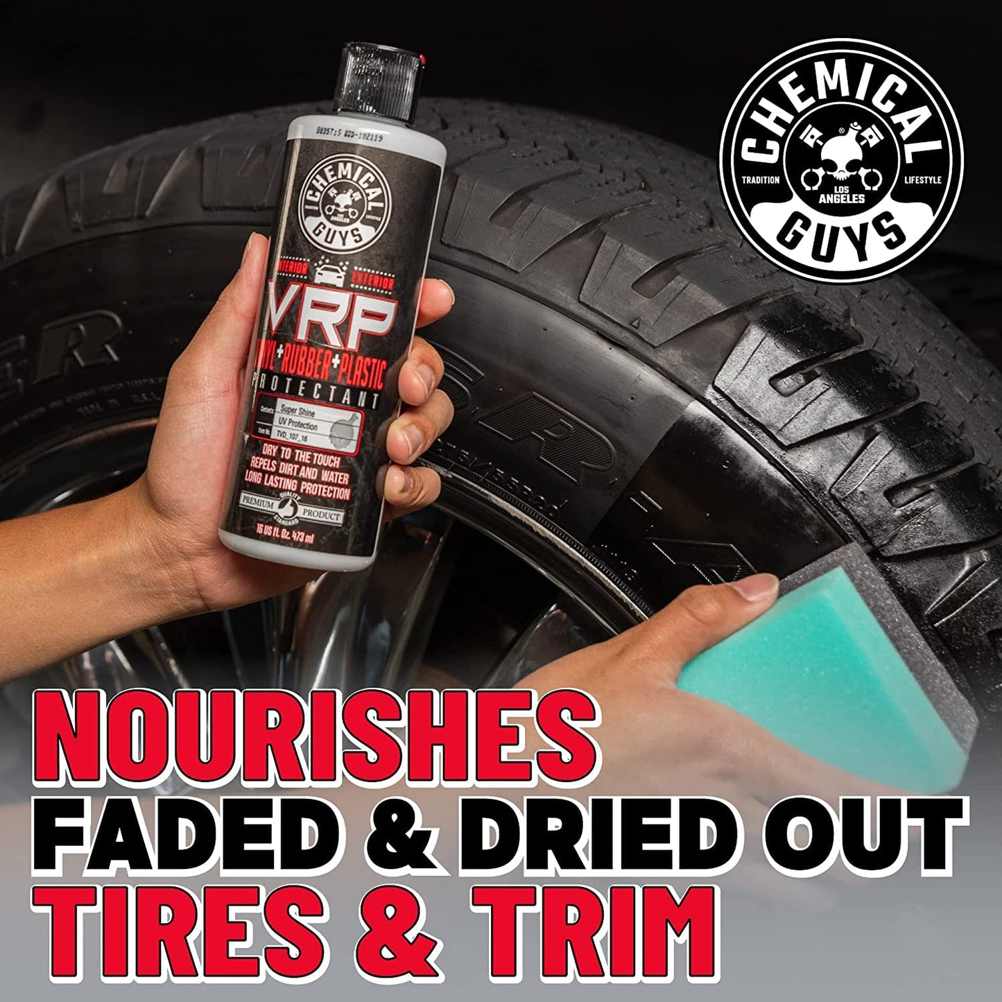 Chemical Guys VRP Protectant & WonderWave Applicators Kit - 16 oz Vinyl, Rubber, and Plastic Dressing with Foam Applicators - Restores Your Car's Interior & Exterior Surfaces