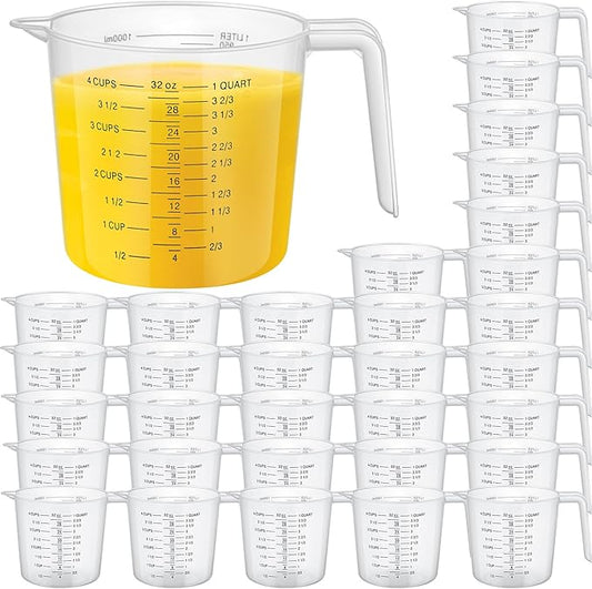 Kanayu 36 Pcs Plastic Measuring Cup Clear Measuring Mug with Spout and Handle Grip Capacity Clear Graduated Pitcher for Kitchen Flour Water Liquids(Black,32 oz, 4 Cups)