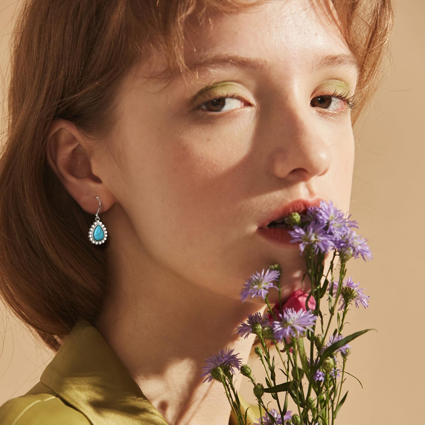 HELORET Turquoise Leverback Earrings for Women, Turquoise Drop Earrings Leverback Healing Stone Earrings Jewelry