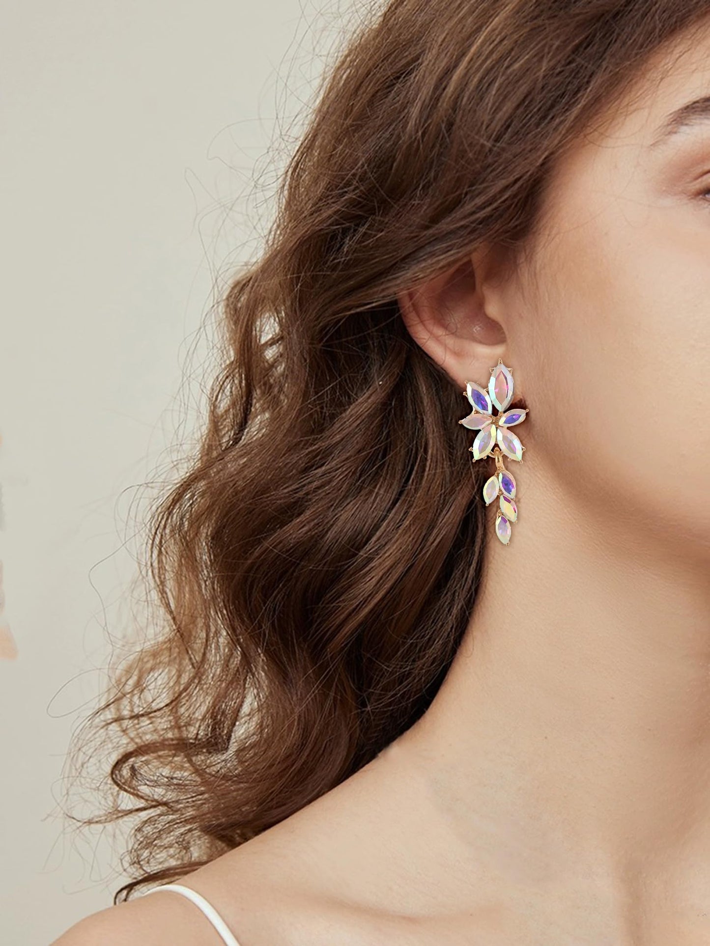 ATIMIGO Elegant Iridescent Rhinestone Dangle Earrings Cluster Crystal Wedding Bridal Earrings for Brides Bridemaids Formal Prom Summer Drop Earrings for Women