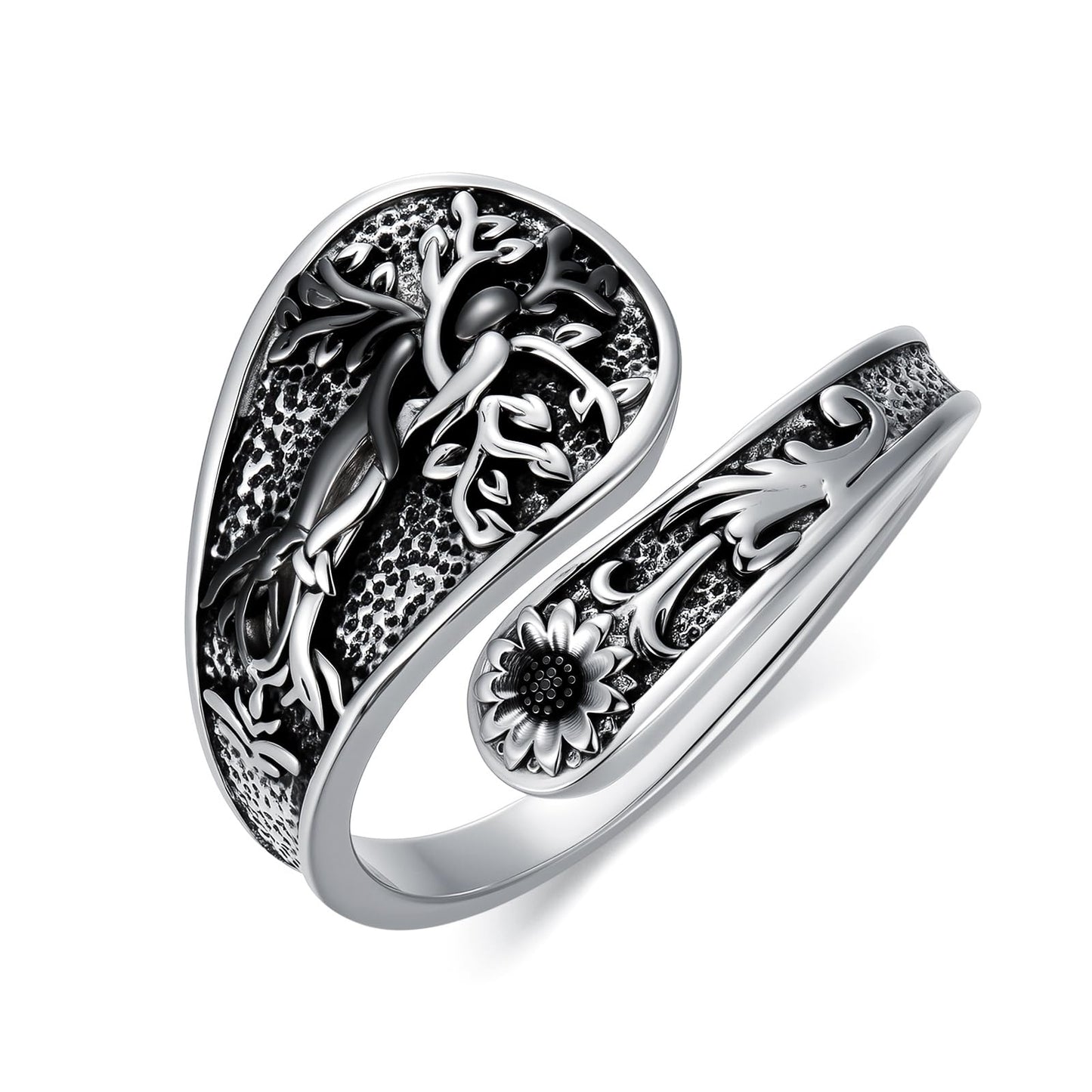 Midari Couple Spoon Rings for Women 925 Sterling Silver Couple Adjustable Tree of Life Rings Abalone Open Spoon Thumb Rings Valentines Day Jewelry for Women Men Birthday Valentines Day Gifts