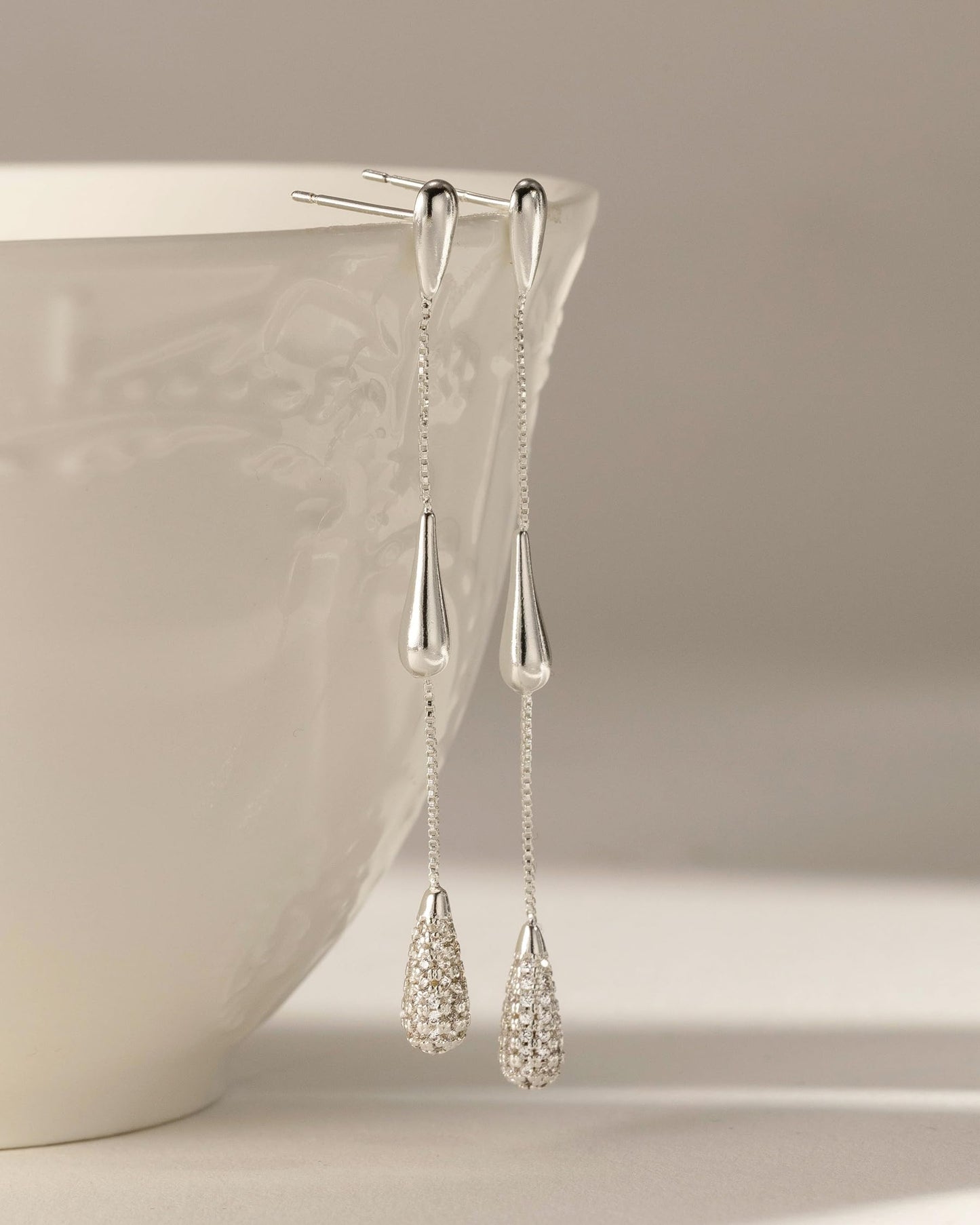 Asdecy 925 Sterling Silver Dangle Drop Earrings for Women Long Dangle Cubic Zirconia Elegant Prom Bridal Bridesmaid Wedding Anniversary Dangling Trendy Jewelry