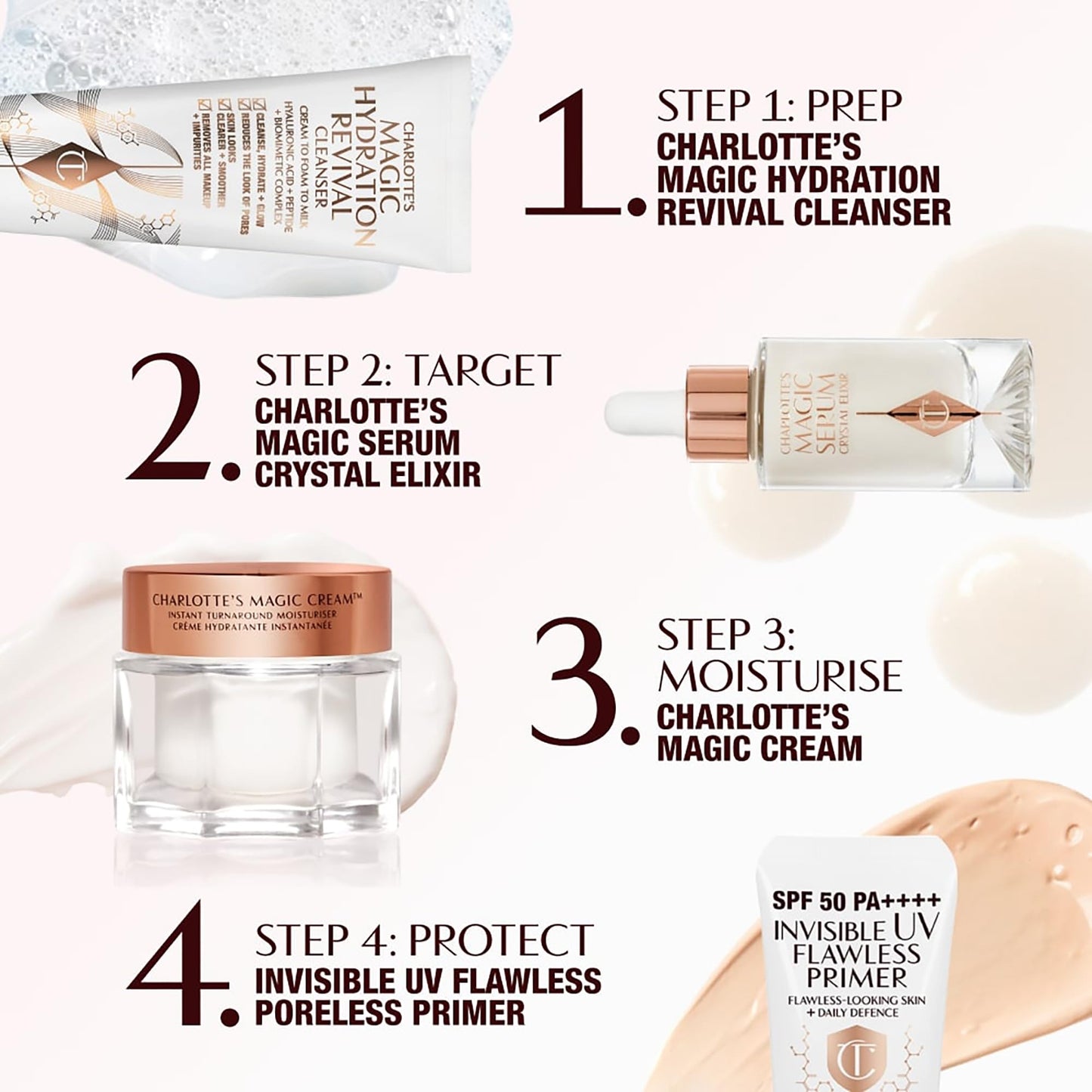 Charlotte Tilbury Magic Serum Crystal Elixir - Anti Aging Skincare Set - Face Firming Peptide, Brightening Vitamin C Serum & Glow-Boosting Niacinamide - Perfect for Gifting & Makeup Pairings (8ml)