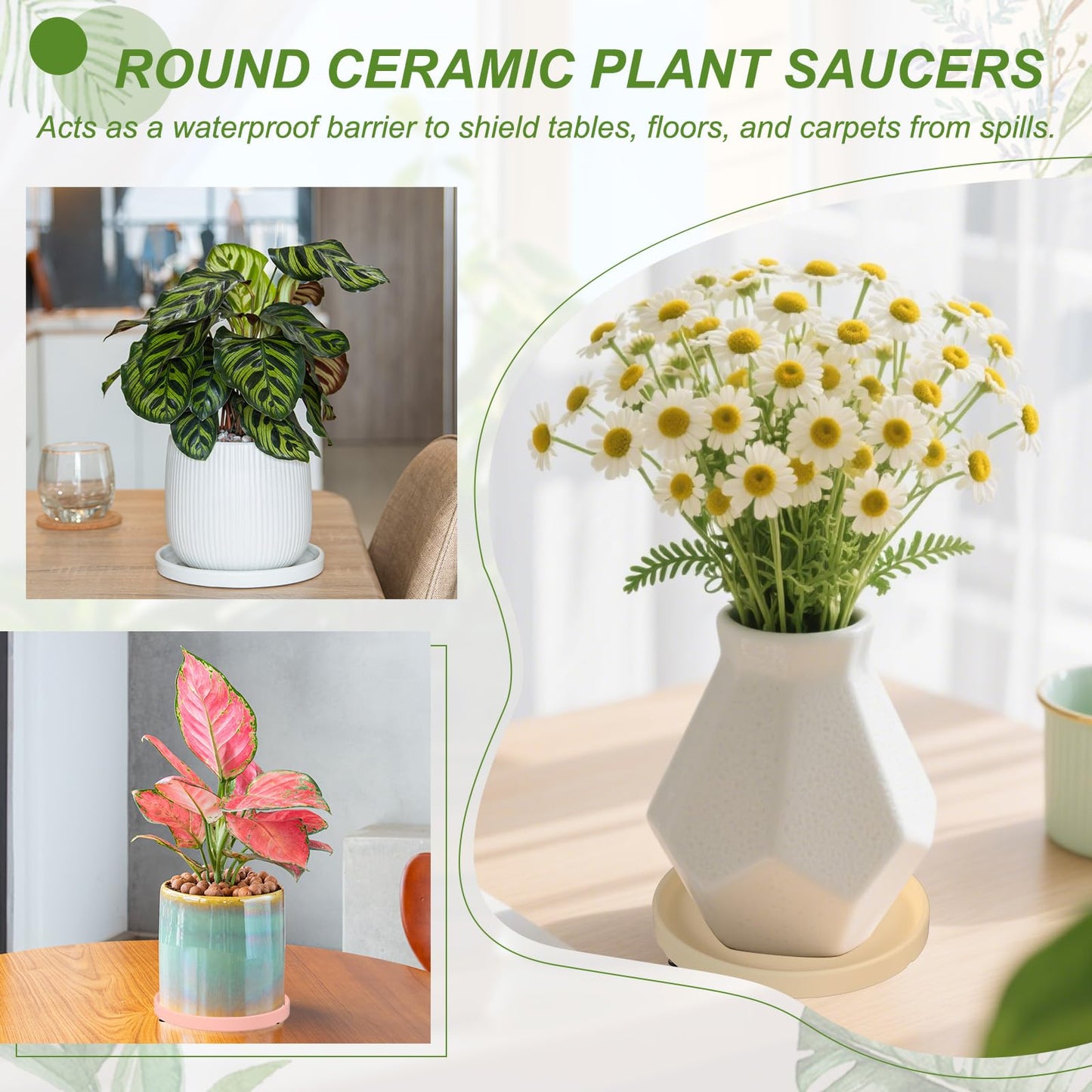 YELARXI 6.7 Inch Ceramic Plant Saucers, Round Flower Planter Water Trays Ceramic Plant Saucer Pot Tray -Fitting for (Outdoor/Indoors/Garden/Planting/Water/Flower/Coffee) Beige