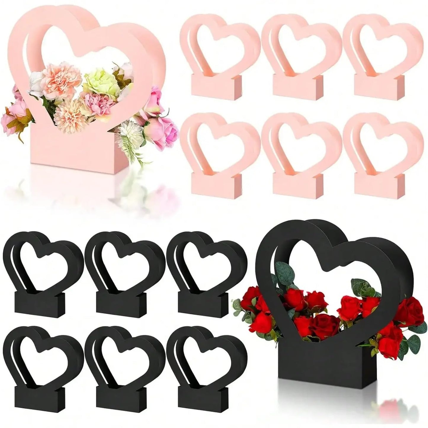 Nikeg Kraft Paper Flower Gift Bags 12Pcs Paper Flower Box for Arrangement Bouquet Gift Bags with Handle Waterproof Packaging Floral Wrap Wedding Birthday Party(Pink)