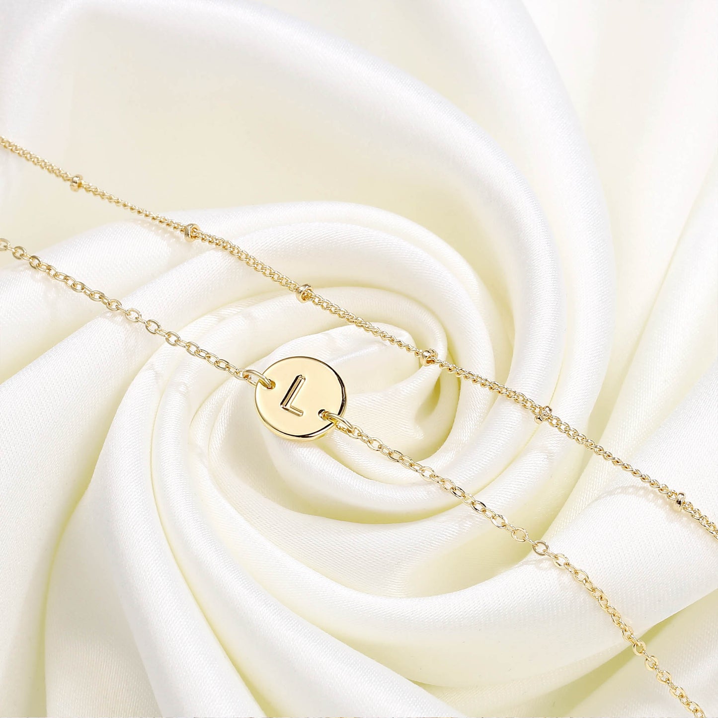 MONOZO Gold Initial Bracelets for Women, Dainty 14K Gold Filled Layered Beaded T Letter Initial Bracelet Personalized Alphabet Disc Monogram Charm Bracelet Jewelry Gifts