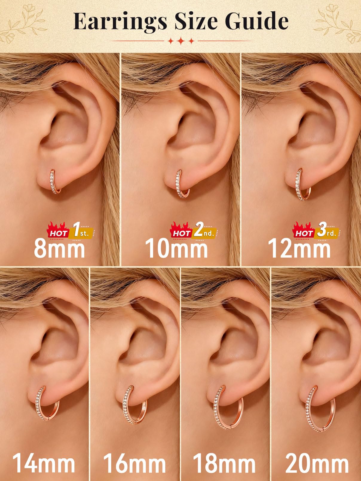FaithHeart Cubic Zirconia Hoop Earrings for Women, Rose Gold Hypoallergenic Huggie Hoop Earrings, Small Cartilage Earrings for Women 16mm, Send Gift Box
