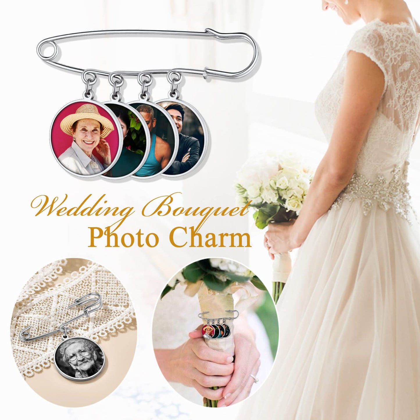 Custom4U Picture Lapel Pins Pack of 4 Memorial Wedding Round Funeral Boutonniere Pin Kit with Photo Groomsmen Gifts Groom