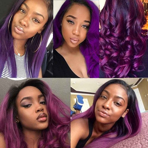 Habiliana Bundles Human Hair 16 18 20 Inch Body Wave T1B Purple Human Hair Bundles 11A Unprocessed Brazilian Virgin Quick Weave Hair Extensions for Black Women