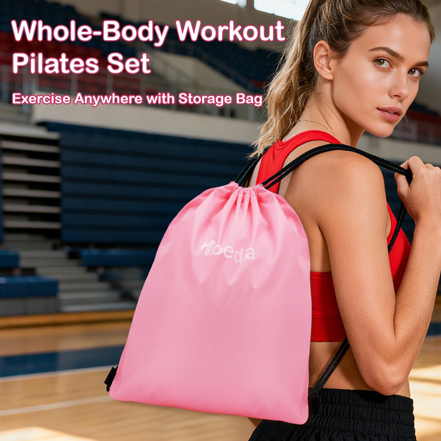 Hoedia Pilates Kit for Women, Pilates Equipment Ring and Ball Set with Resistance Bands, Yoga Strap, Core Sliders, Socks, Bag & Guide for Starter Home Workout Fitness Gym Essentials, Pink