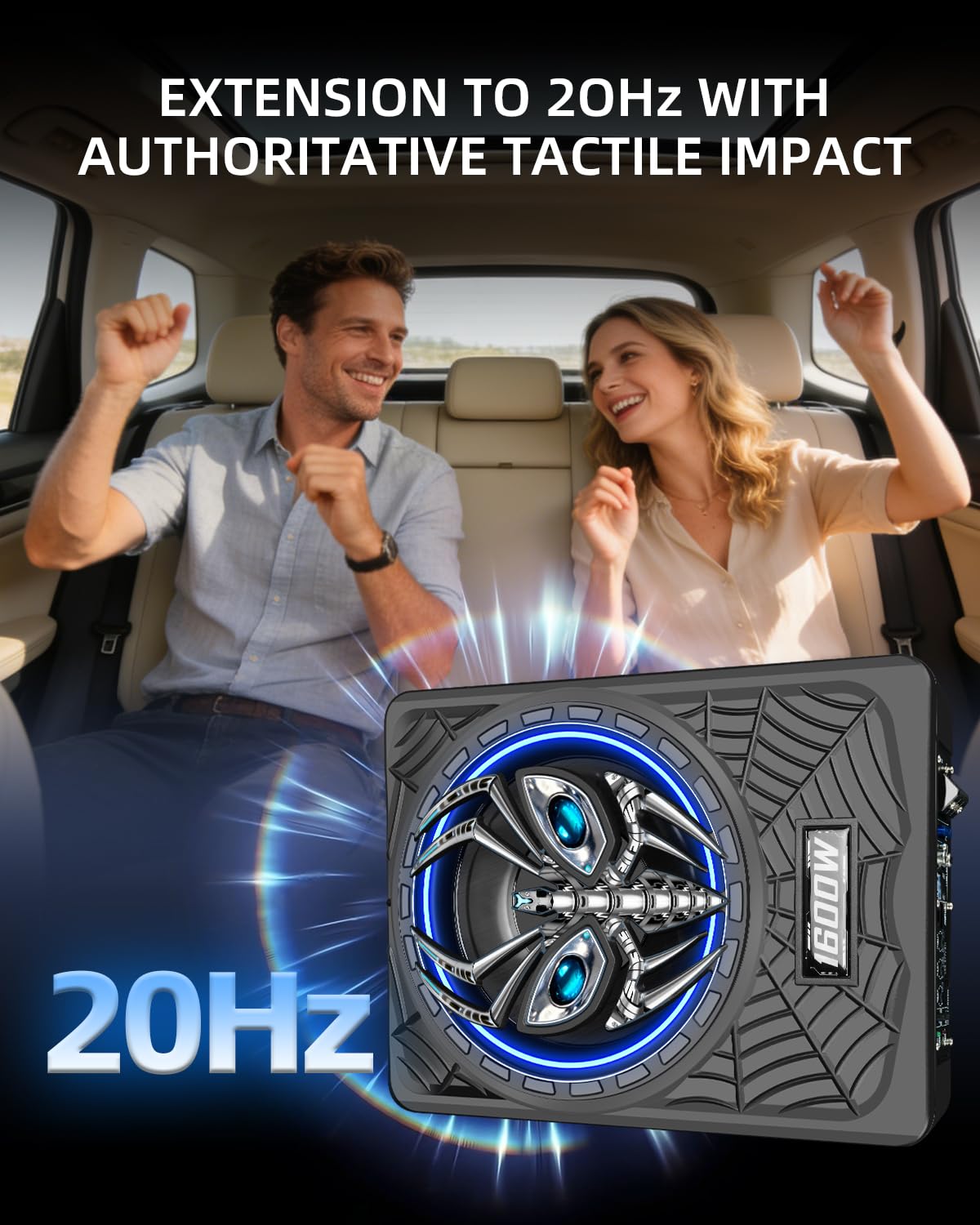 TZGBASS 2026 Upgraded 1600W Slim Underseat Car Subwoofer and Amp Package, Powered Subwoofer with Built-in Amp, Subsonic Deep Bass, LED Ambient Light Switch, Class D Car Subwoofer for Truck/SUV/Sedan