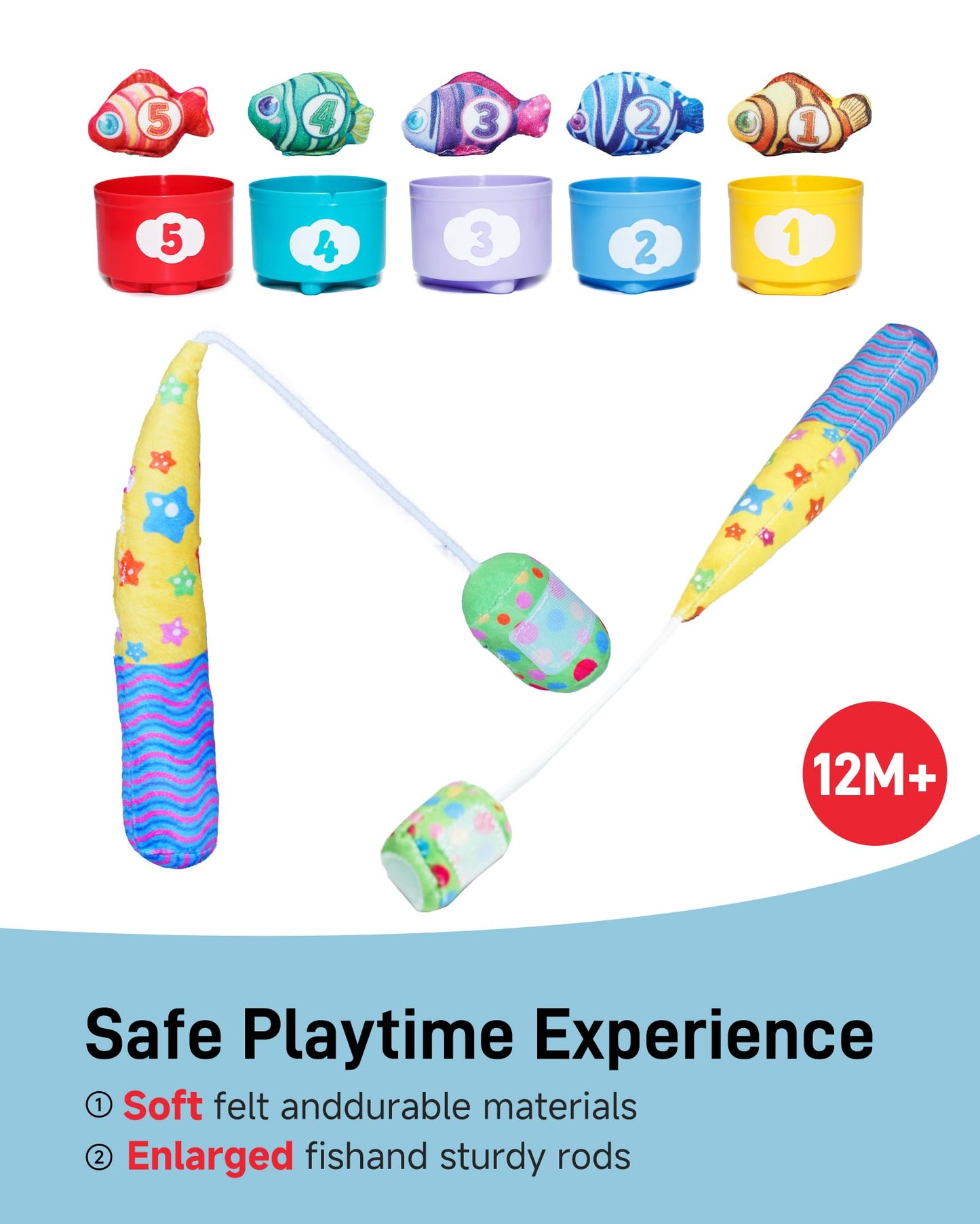 Infinno Count Learning Montessori Toys - for Babies & Toddlers 1-3 Year Old with 15 Numbered Fish & 5 Cups & 2 Fishing Rods- Sorting,Stacking,Counting