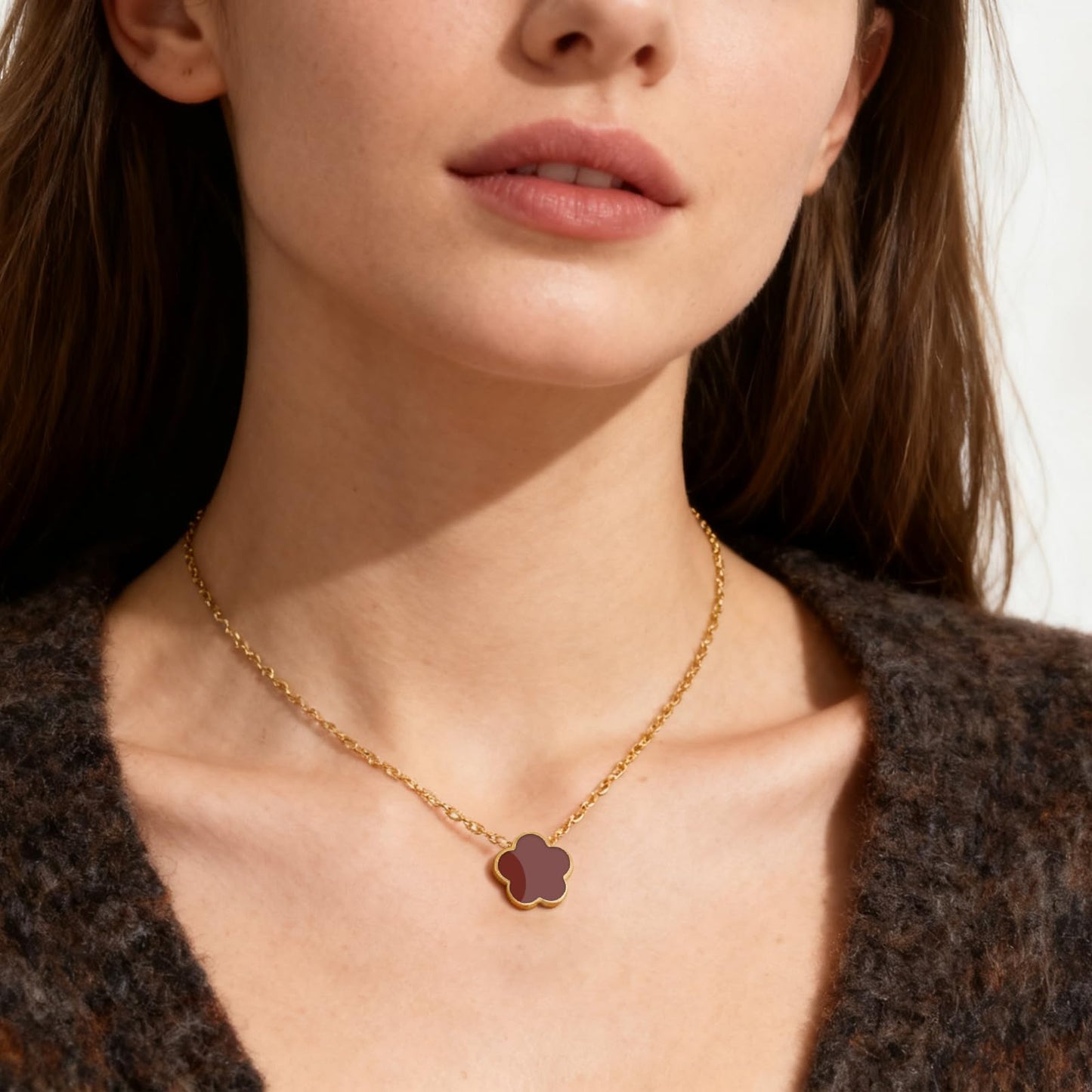Aimétte Monette 18K Gold Plated Necklaces for Women Dainty Lucky Four Leaf Clover Gold Necklace Set, Charm Necklace for Mothers Day Gift Birthday Valentine's Day Red and White