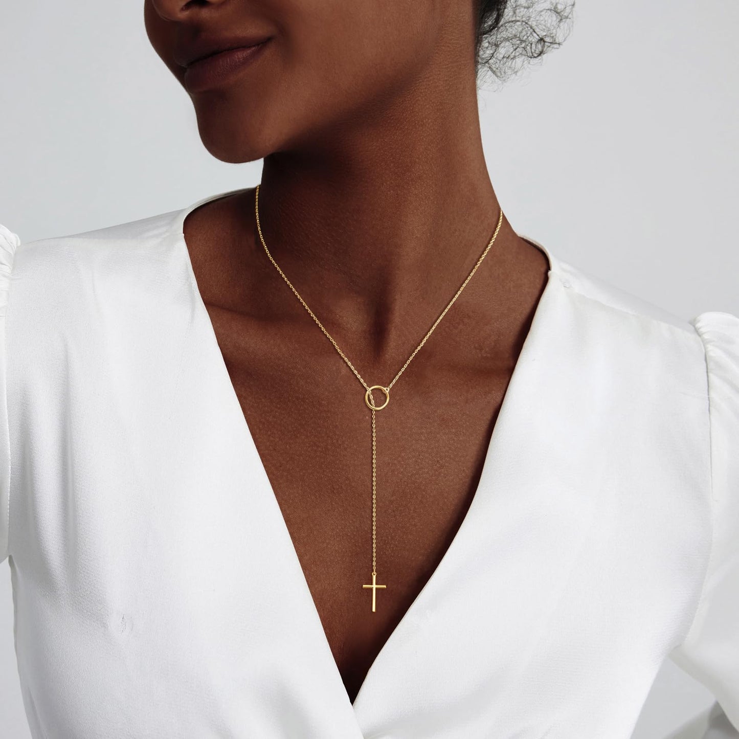 HERIER Cross Necklace for Women Dainty Gold Lariat Necklace 14k Gold Plated Simple Choker Necklaces for Women Trendy Gold Necklaces Jewelry Gifts