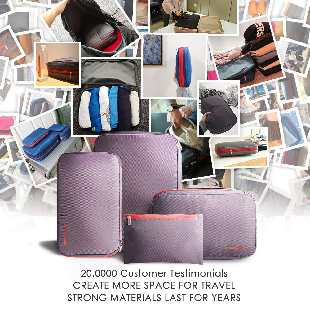 Bee Nesting BeeNesting Waterproof Compression Packing Cubes 5/6/8 sets, Large Travel Packing organizers for Carry on Luggage, 2 Sides Expandable Storage Bags (Blue Red, 9L)