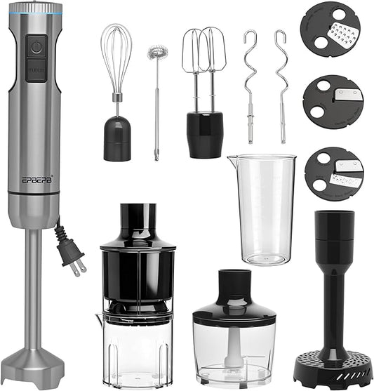 Handheld Immersion Blender Bundle, 1000W Powerful 12-in-1 Set for Smoothies,Orange Juicer,Minced meat,Milk frother,Egg Beater, Dough Hook, Vegetable Chopper, Potato Masher