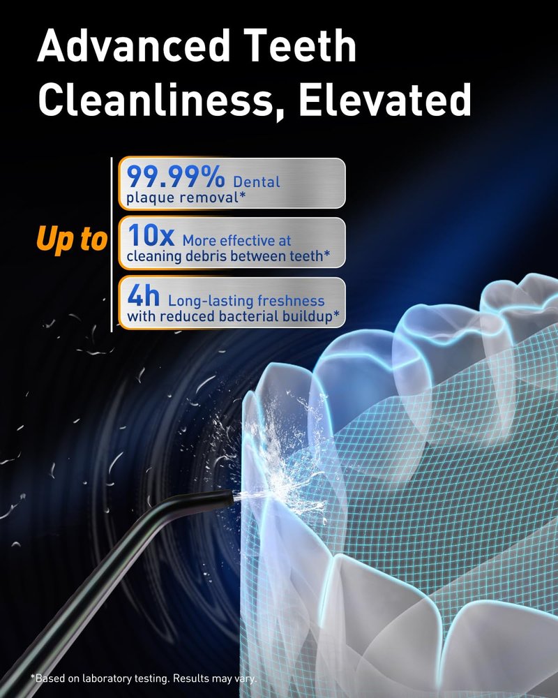 MySmile LP221 Cordless Water Flossers for Teeth with UVC Light Sanitizer and OLED Display, 335ML 4 Modes Water Teeth Cleaner Picks for Teeth Cleaning and Water Flossing (Midnight Black)