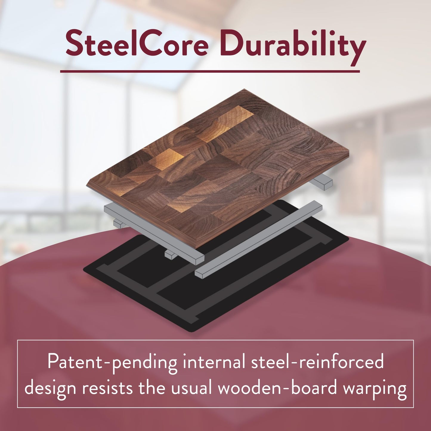 18” x 12” Walnut Cutting Board + Oil Conditioner (8 oz) Bundle | SteelCore™ Reinforced End-Grain Butcher Block with Dual Surface & Hemp Oil Wood Care | Made in USA