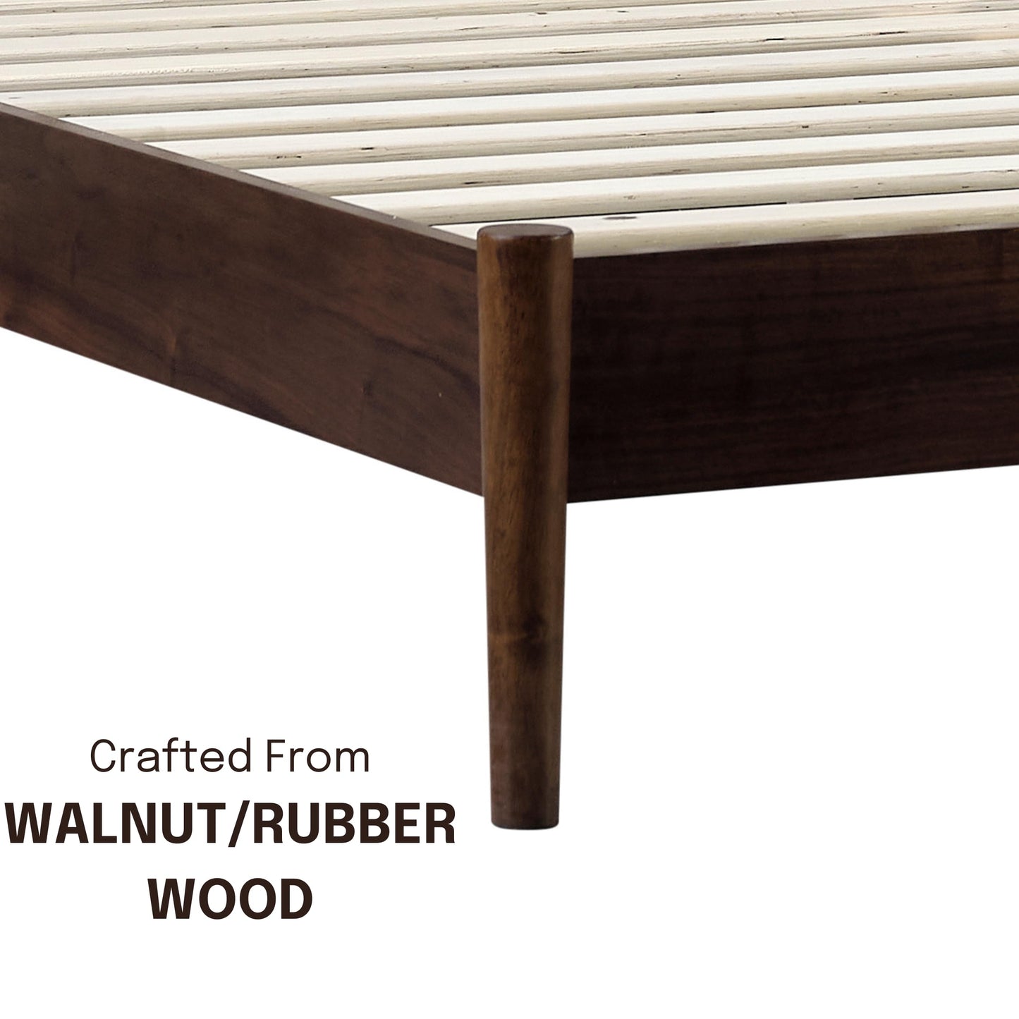 NTC Inno Wooden Bed Frame with Headboard, Solid Oak and Rubber Wood Foundation with Silent Slats and Wood Central Supports, 1000 Lb Capacity, Effortless Assembly, Queen - Dark Walnut