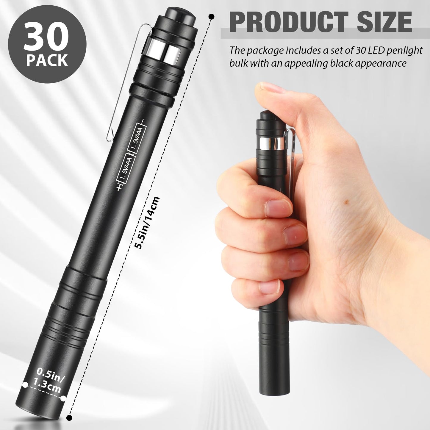 Rossesay 30 Pack Mini Pen Flashlights Bulk Gifts LED Pen Lights Aluminum Pocket Flashlights with Clips Small Handheld Torches for Men Camping Hiking Emergency Outdoor (Black)