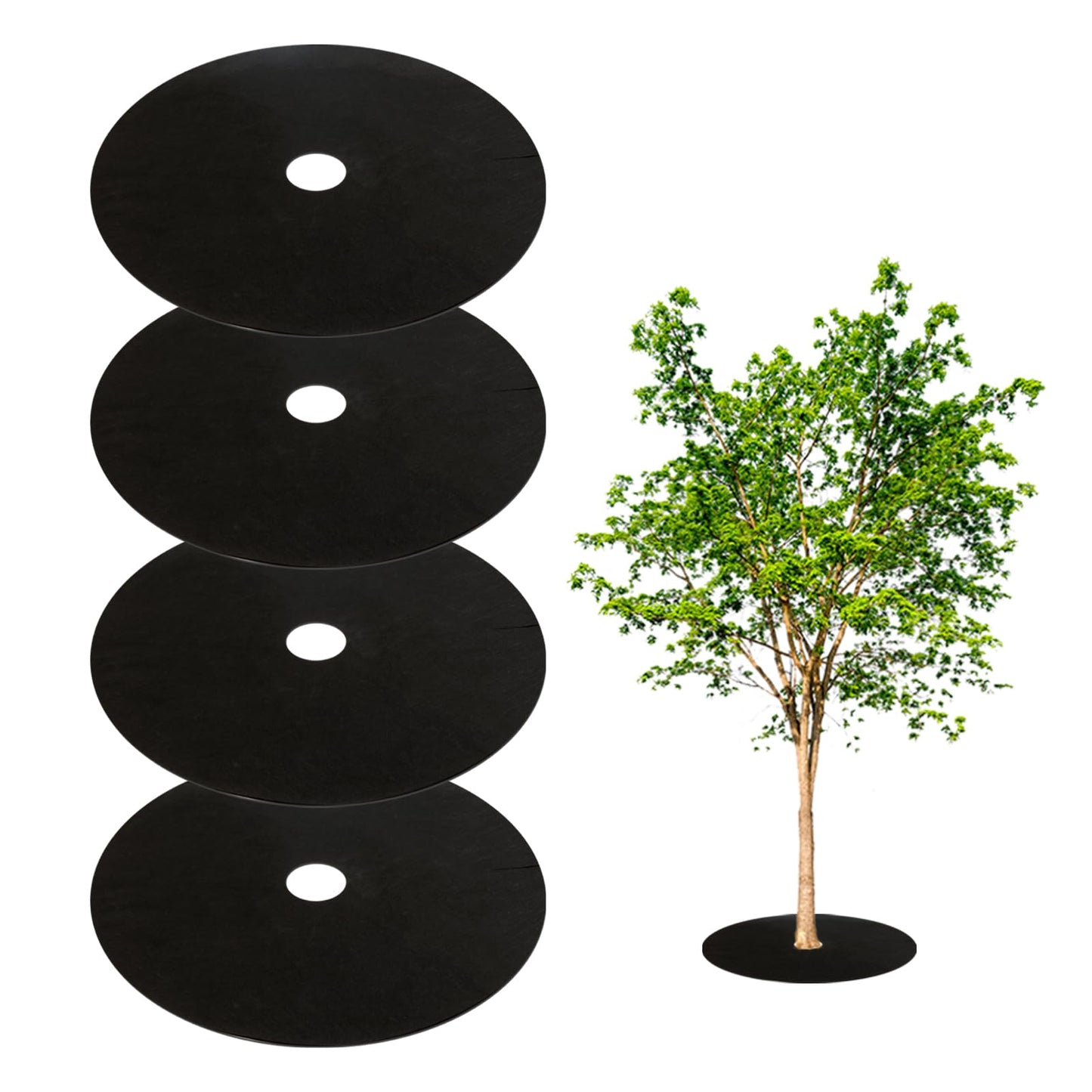 Tezhile 4PCS 32.2" Non Woven Tree Mulch Ring, Weed Barrier Landscape Fabric, Reusable Tree Mulch Ring Non Woven Landscape Fabric for Gardening Landscaping Weed Control Root Protection