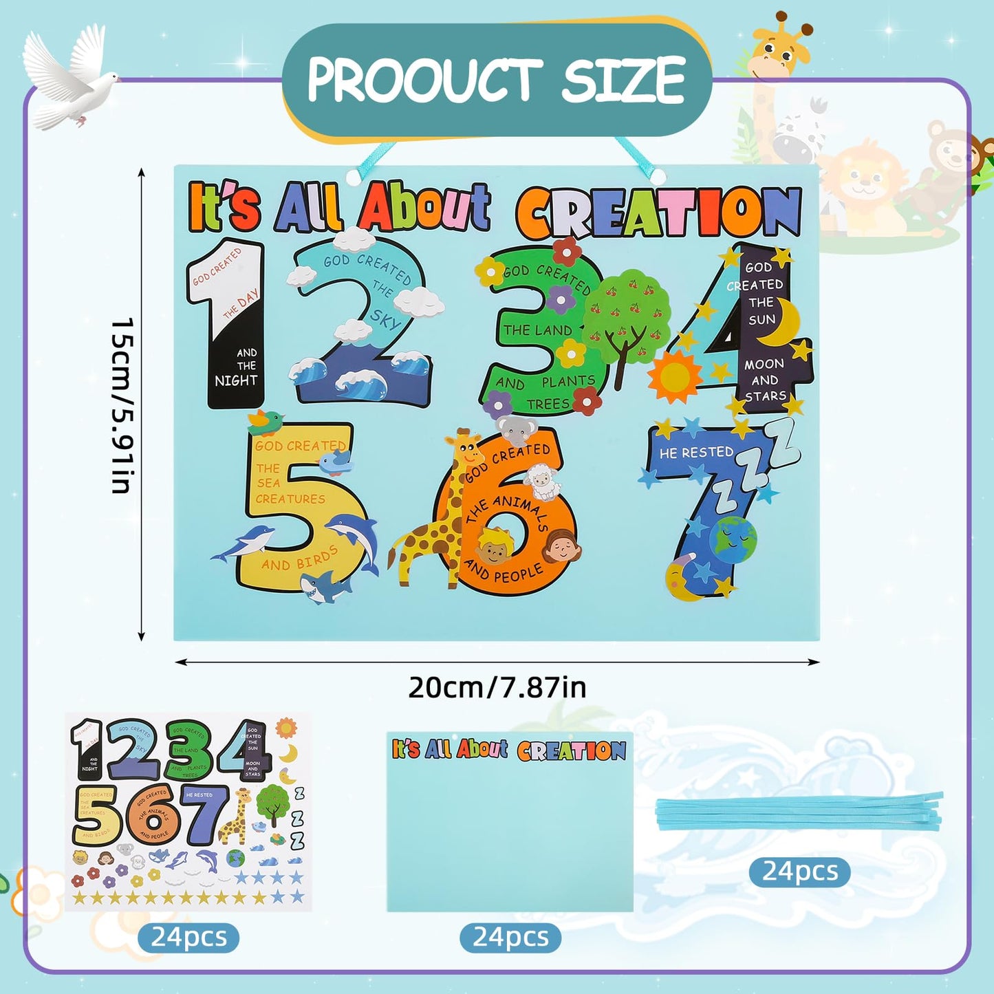 Koeilay 24 Sets 7 Days of Creation Crafts Religious DIY Stickers Christian Bible Hanging Banners Kits for Bible Study Groups Church Activities Home Decor