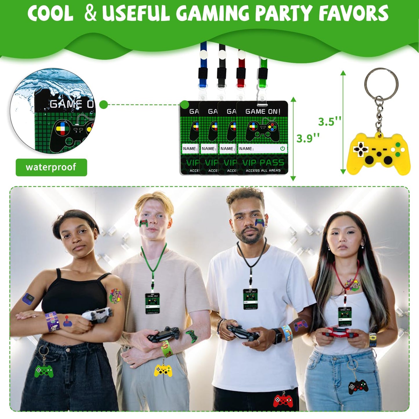 146 Pcs Video Game Party Favors, Gamer Party Favor -Ink Pen Notebook VIP Passes with Lanyards Slap Bracelets Keychains Bags Tattoo Stickers for Kids Gaming Party Favors Game On Birthday Partys Favor