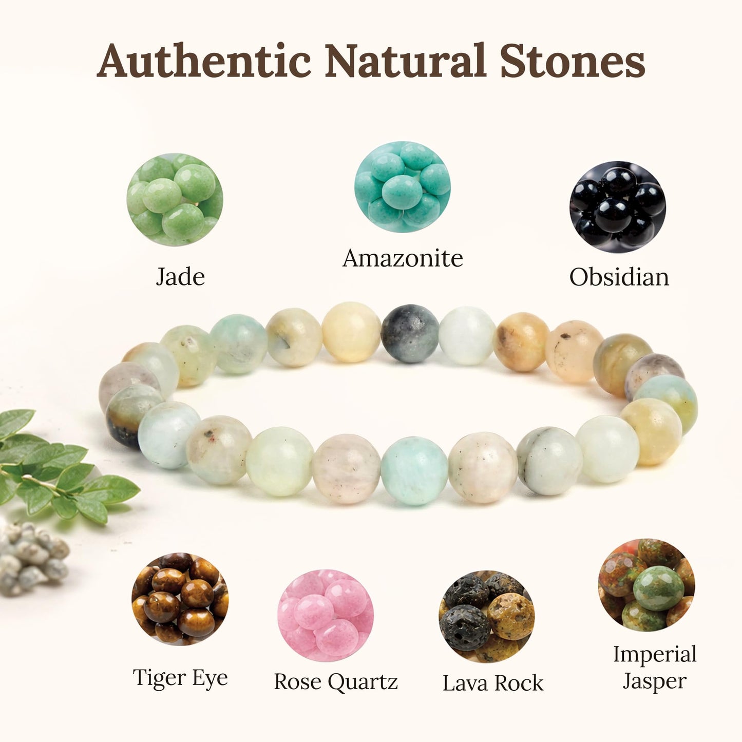 Elm City Direct 8mm Natural Stone Beaded Bracelet – Unisex Crystal Stretch Bracelets for Men & Women, Chakra & Healing Jewelry, Gift-Ready Beaded Bracelets (Amazonite, 8mm)