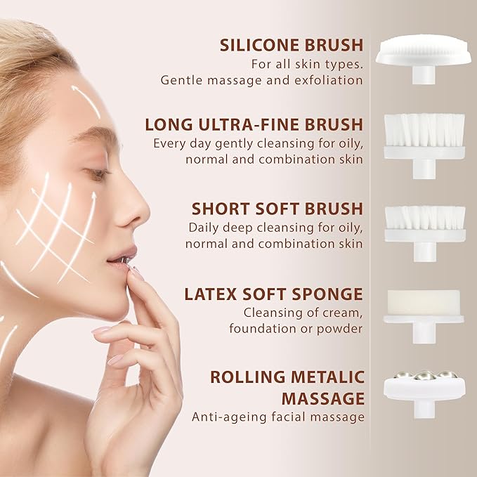 Facial Cleansing Brush Face Scrubber Exfoliating Cleaning Skin Care Cleanser Wash Women Girls Electric Beauty Powered Exfoliator Skincare Spin Tools Scrub Washer Self Care by VISOFO (Sapphire)
