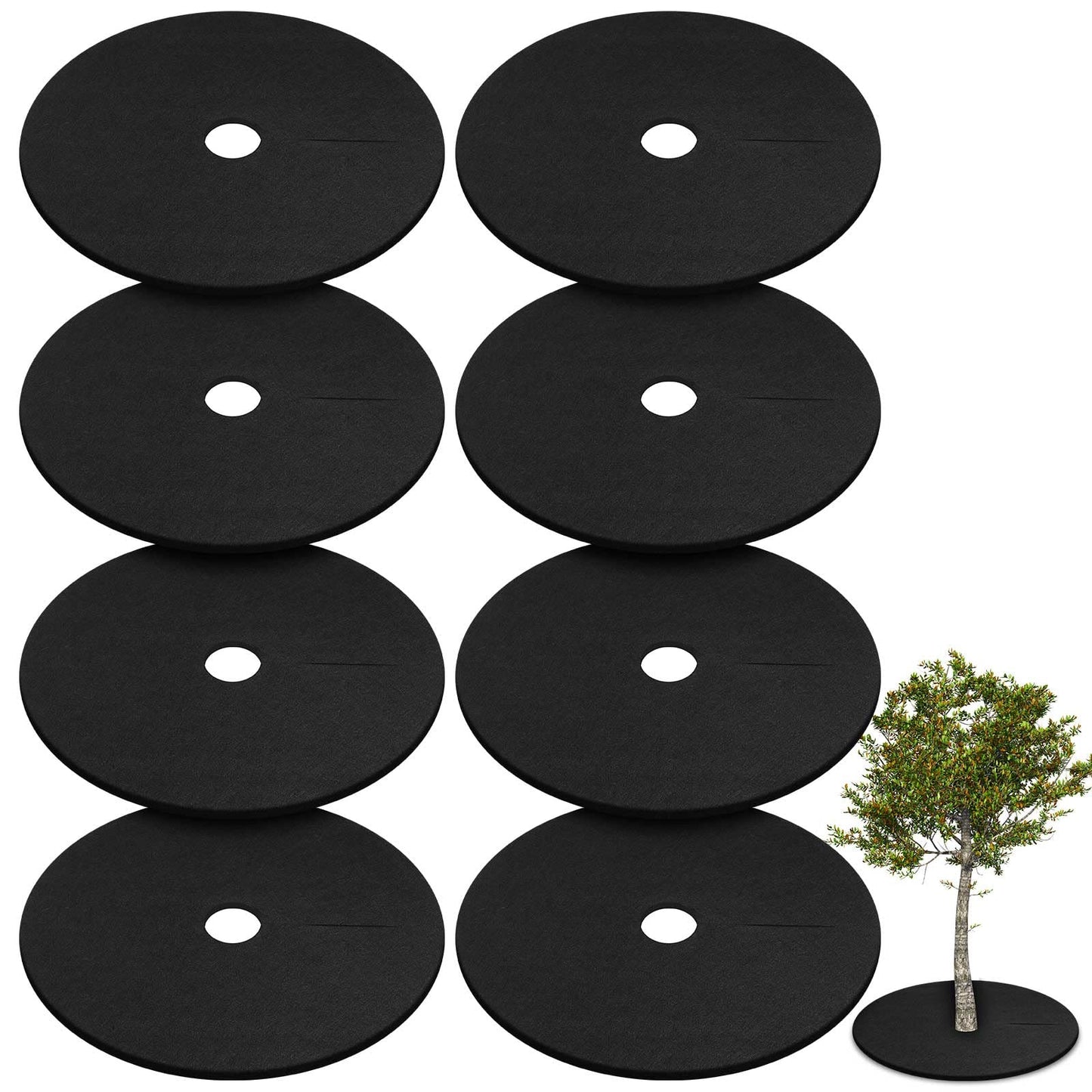 Shimeyao 8 Pack 32.2 Inch Non Woven Tree Mulch Ring Thickened Tree Mat Protector Reusable Trees Weed Mat Round Fabric Trees Root Barrier or Landscape Weed Barrier Plant Root Protection(Black)