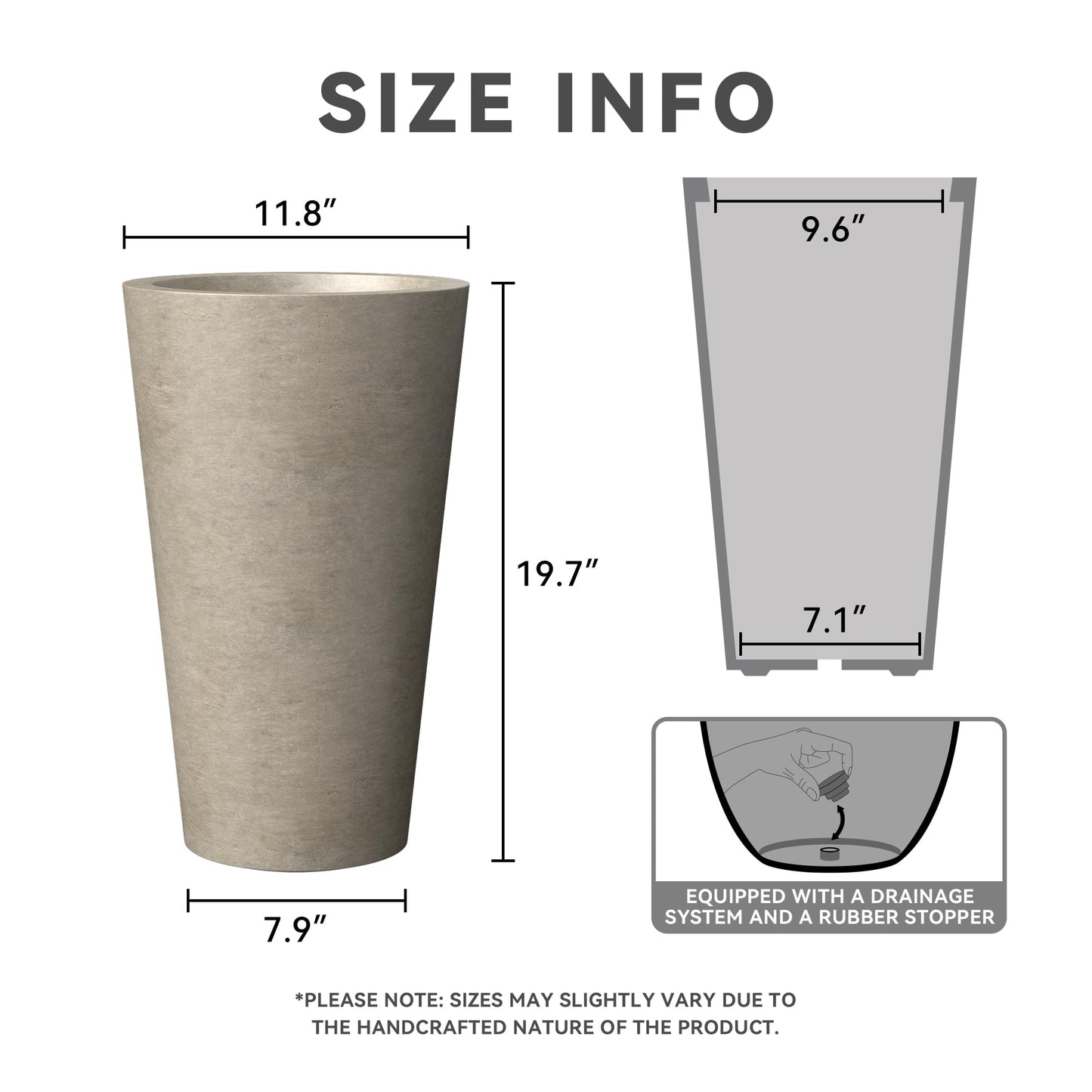 Kante Tall Concrete Planter, 19.7 Inch Height Large Flower Pot for Indoor Outdoor Plants, Suitable for Home, Patio, Garden, Porch, Weathered Concrete