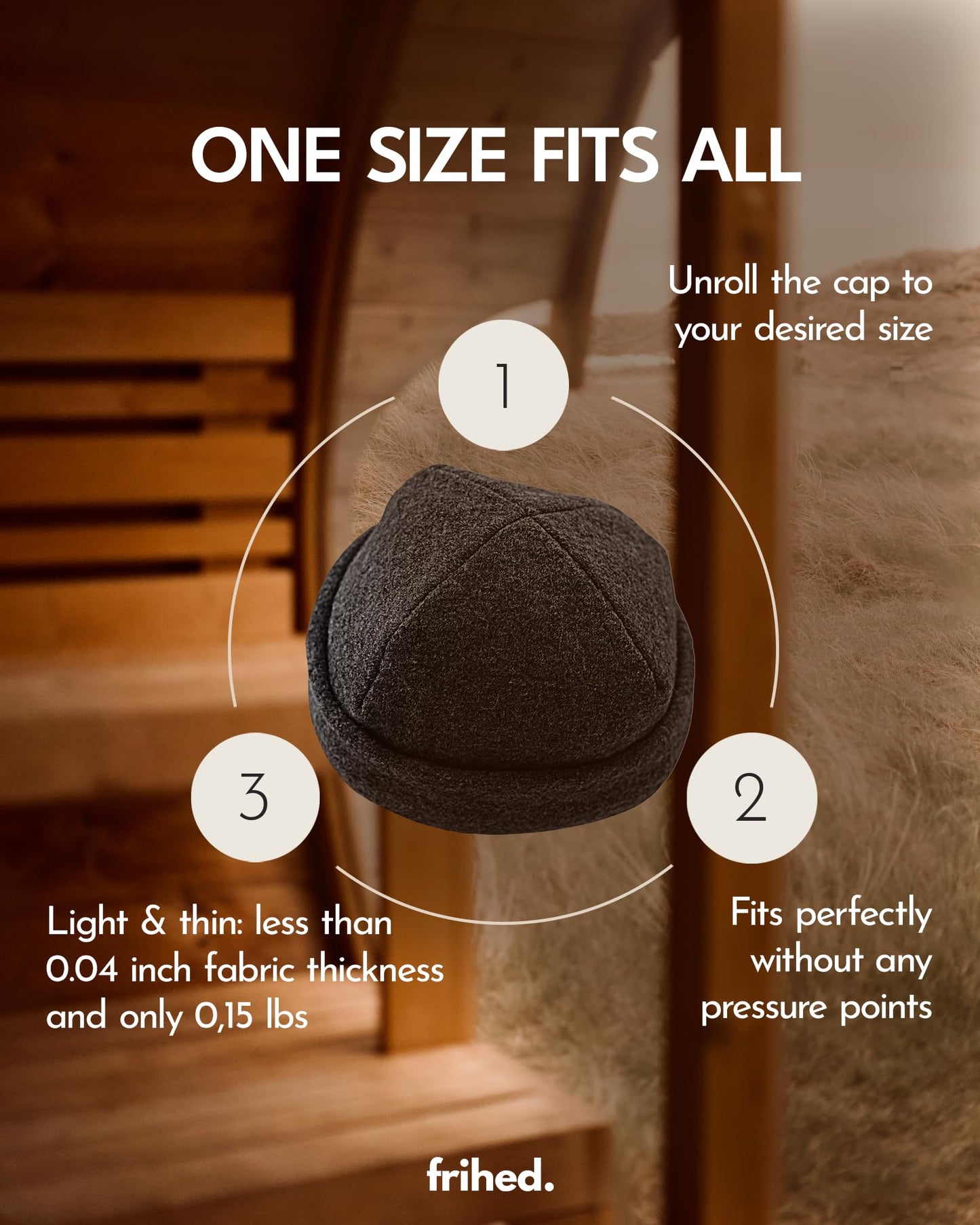 frihed. Sauna hat - Made of woolwalk - 100% Sheep's Wool - Premium Sauna Accessory for Men and Women - Flexible Size - Made in Germany (Stone Grey)
