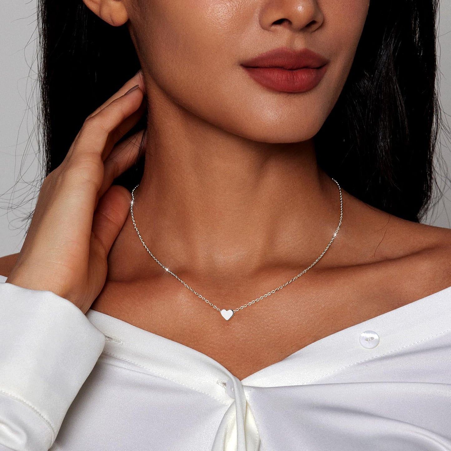 Zeffy Tiny Heart Necklace Sterling Silver Dainty Cute Heart Choker Necklaces Simple Love Heart Pendant Necklace Trendy Jewelry for Women