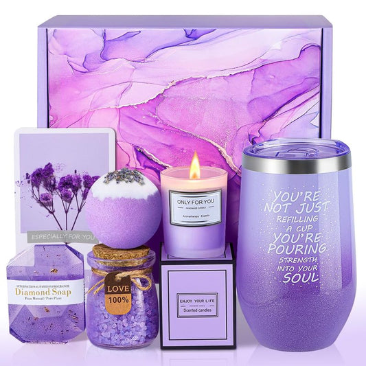 Gifts for Women - Christmas,Valentines Day,Birthday,Thanksgiving Day,Mothers Day Gifts - Unique Lavender Spa Basket Set Gift for Mom,Wife,Aunt,Daughter,Sister,Girlfriend,Her