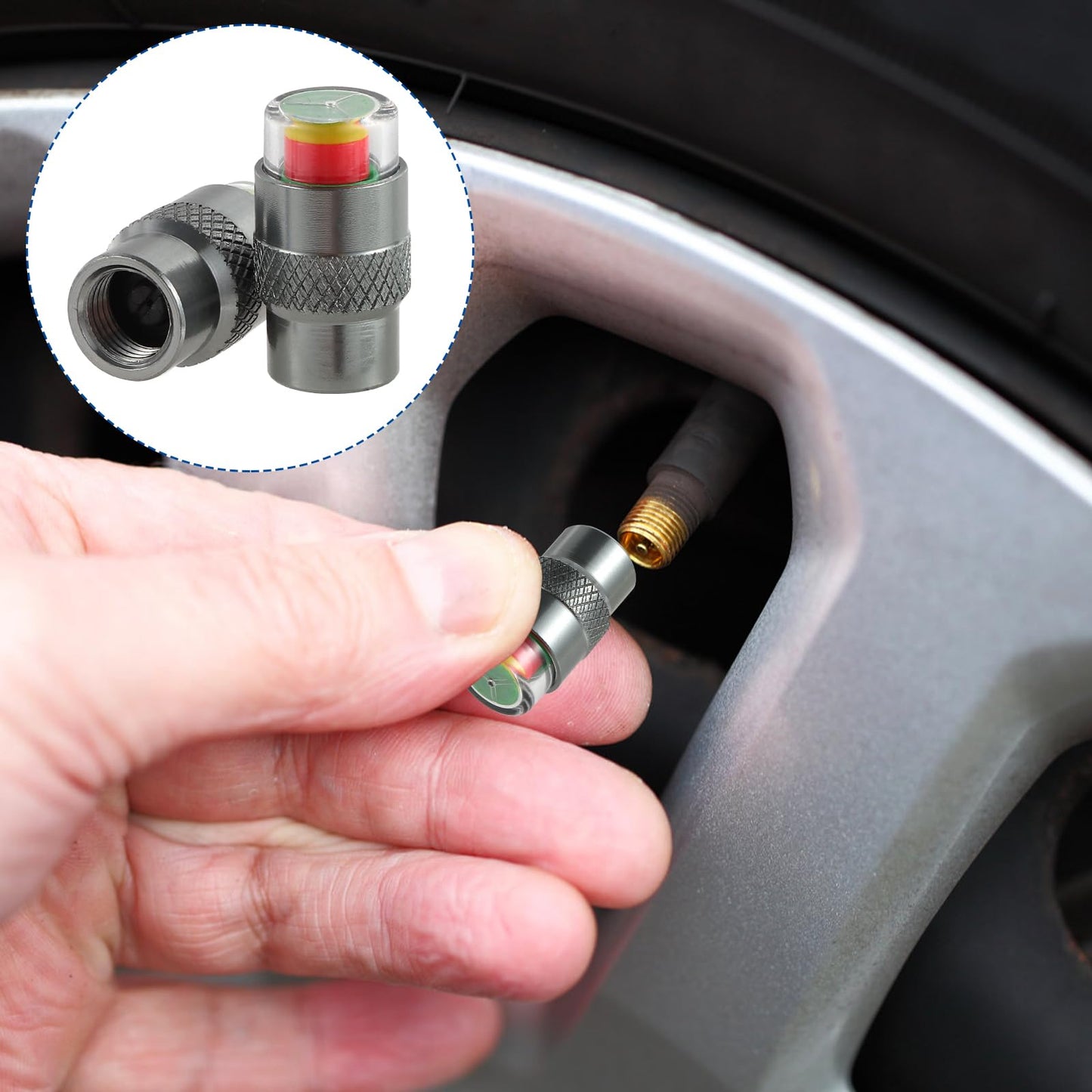ST Shengtuo 2.5-2.8bar/36-40 PSI Car Tire Pressure Monitor Valve Stem Caps Sensor Indicator Easy to Read 3 Color Eye Alert, Aluminum Alloy CNC Machining, Pack of 4