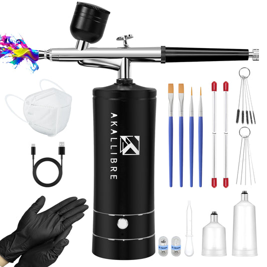 AKALLIBRE Airbrush Kit with Compressor, 48PSI High-Pressure Non-Clogging Airbrush Gun with 0.2/0.3/0.5mm Nozzles, Portable Airbrush for Nails Art, Cake Decoration, Painting etc. (Black)