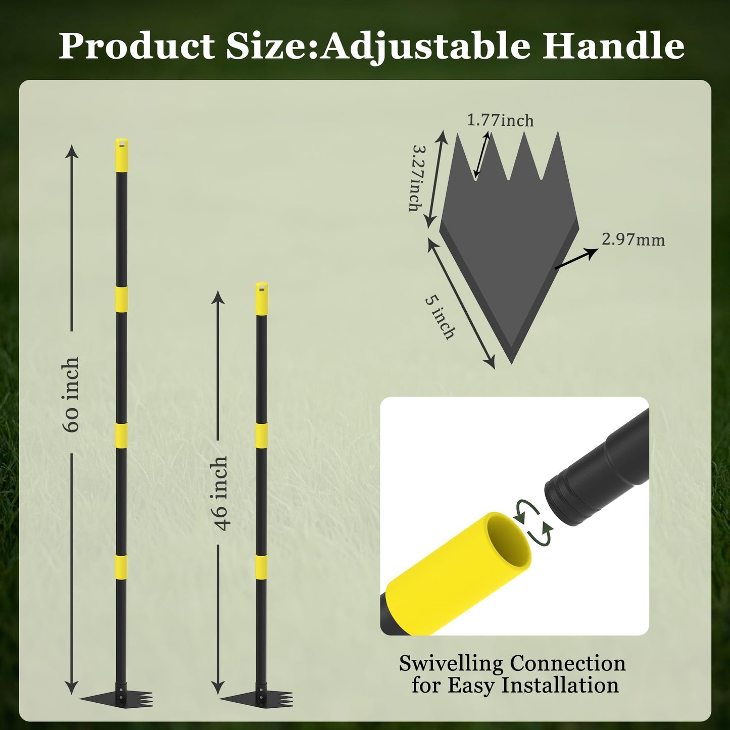DwelSpire Heavy Duty Garden Hoe, 60" Adjustable Length Long Handle Hoe Garden Tool Weeding Tool for Grass Removal, Lawn Care, Soil Loosening & Cultivating
