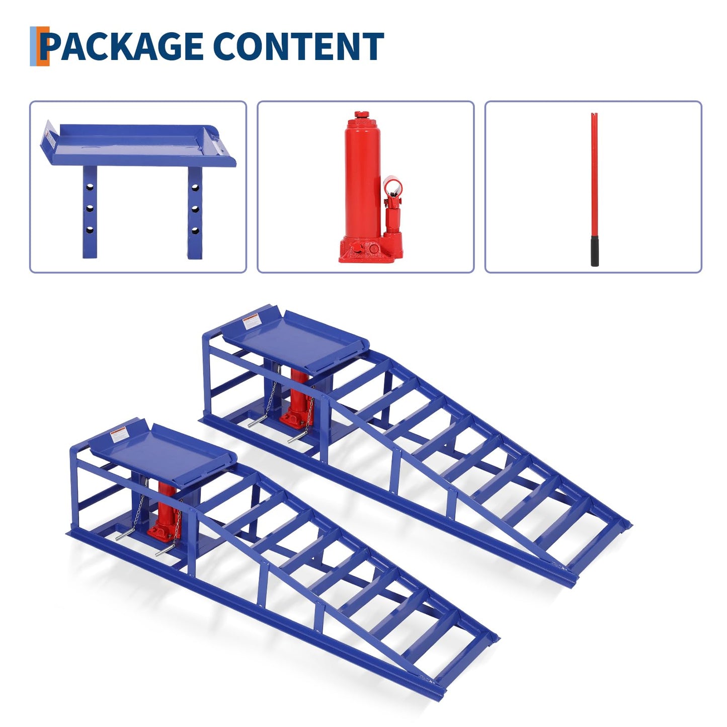 Hydraulic Car Ramps 2 Pack, 11000 LBS/5T Heavy Duty Steel Auto Service Ramps, 9.4"-13.34" High Lift for Truck, Vehicle, SUV, Garage, Oil Changes, Repair & Maintenance